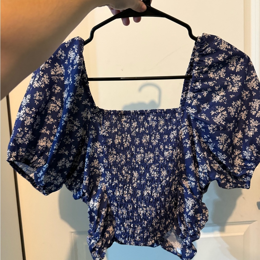 Floral Blue Puff Sleeve Top